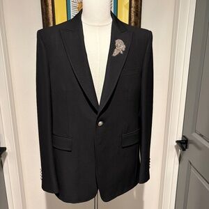 Burberry Mens Sport Coat with embroidered and embellished lapel Black Size 44